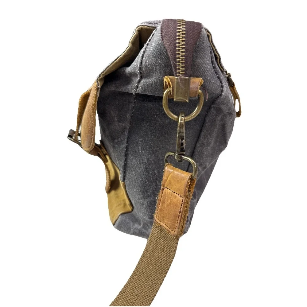 NEWHEY Men's‎ Leather Canvas Laptop Messenger Bag - Brown Blue 3j